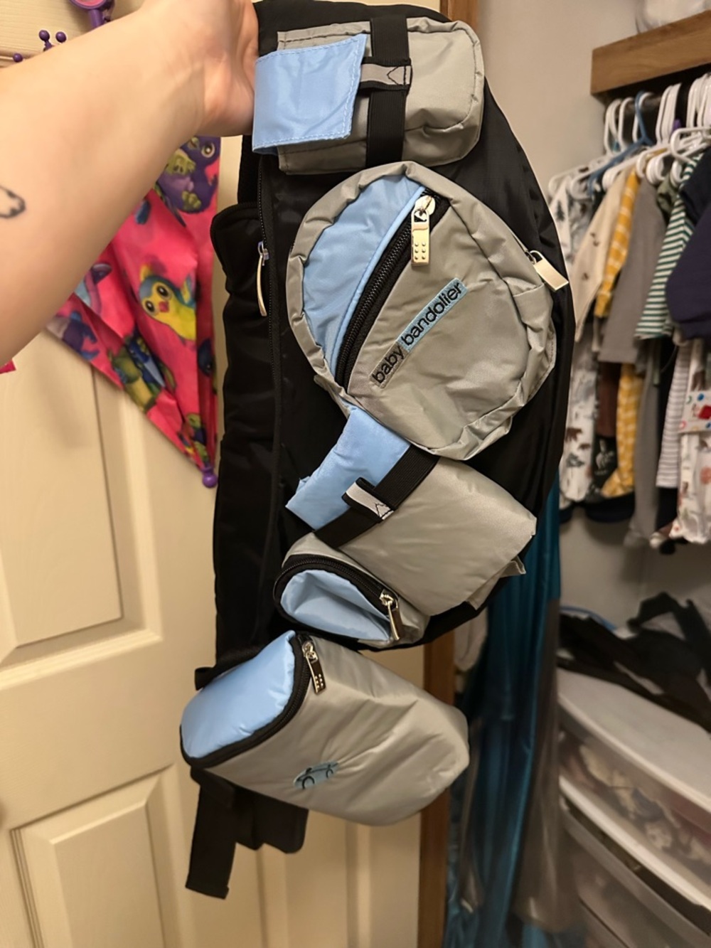 Baby Banzolier Organizer Belt in Light Blue & Gray